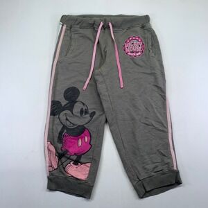 Disney Mickey Mouse Cropped Jogger Pants Gray Pink Sweats Womens Large Y2k